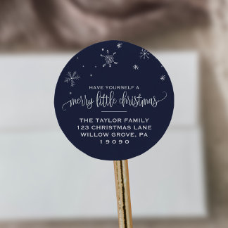 Navy Snowflake Weihnachts-Rücksendeadresse Runder Aufkleber
