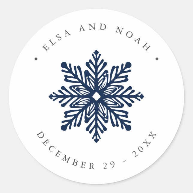 Navy Snowflake Weihnachtsansprache Runder Aufkleber (Vorderseite)