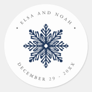 Navy Snowflake Weihnachtsansprache Runder Aufkleber