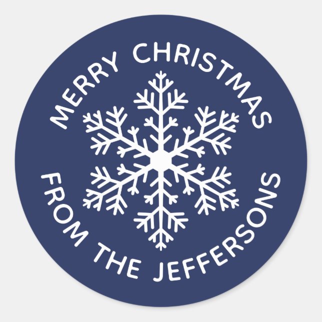 Navy Snowflake Weihnachtskleber Runder Aufkleber (Vorderseite)
