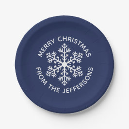 Navy Snowflake Weihnachtspapier Teller