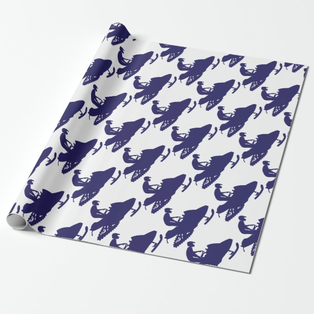 Navy-Snowmobiler Geschenkpapier (Ungerollt)