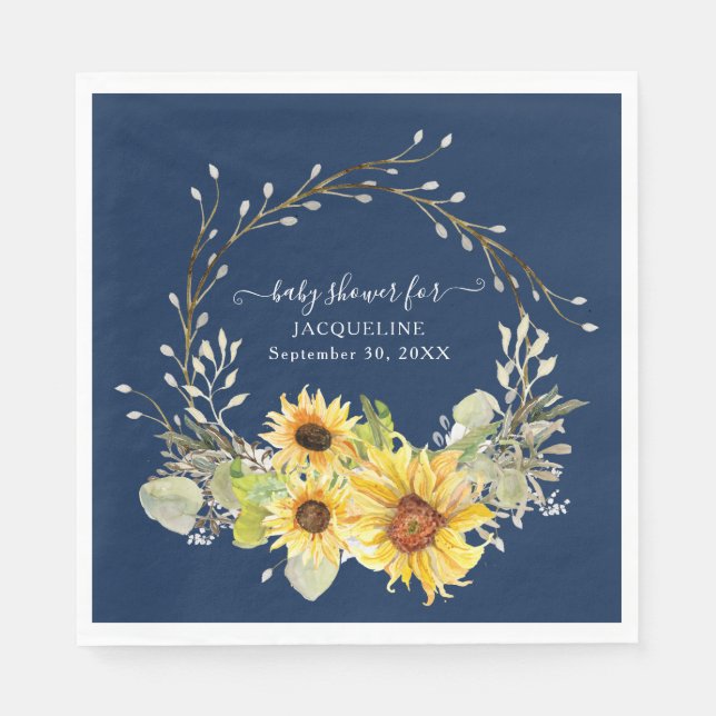 Navy Sonnenblume Pussy Willow Floral Baby Dusche Serviette (Vorderseite)