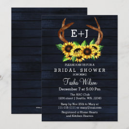 Navy Sonnenblumen Antlers Country Chic Brautparty Einladung