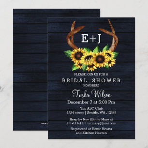 Navy Sonnenblumen Antlers Country Chic Brautparty Einladung