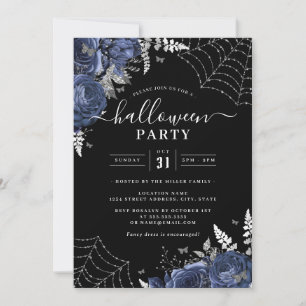 Navy Spooky Floral Cobwebs Halloween-Party Einladung
