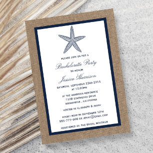 Navy Starfish Beach Burlap Junggeselinnen-Abschied Einladung