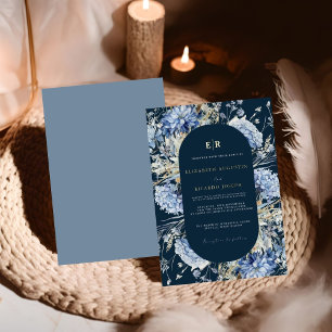 Navy Staubblaues Blumenhochzeit Frühlingblüte  Folieneinladung