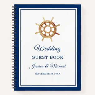 Navy Steering Wheel Nautical Wedding Guest Book Notizbuch