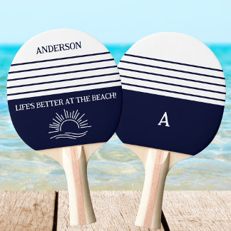 Navy-Streifen-Monogramm-Familie-Nautik Tischtennis Schläger