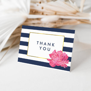 Navy Strip & Pink Peony Danke Karten