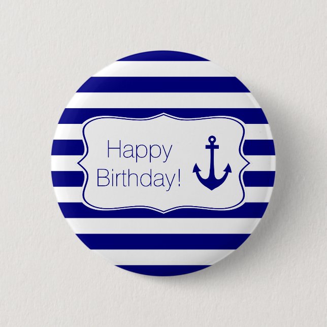 Navy Stripes and Nautical Anchor Birthday Party Button (Vorderseite)