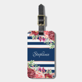 Navy Stripes Burgundy Blush Floral Monogram Gepäckanhänger