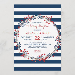 Navy Stripes fête de mariage florale invitation