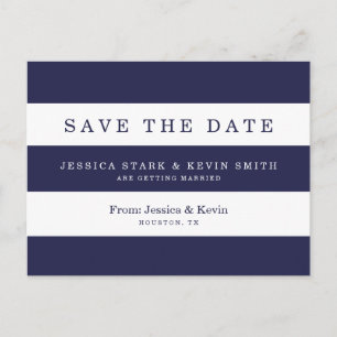 Navy Stripes Wedding Save the Date Postcard Ankündigungspostkarte