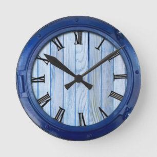 Navy strukturiert, Fisch, Rosa-Koralle Runde Wanduhr