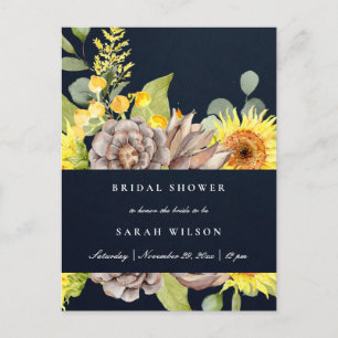 NAVY SUNFLOWER EUCALYPTUS PINE FLORA BRAUTPARTY EINLADUNGSPOSTKARTE