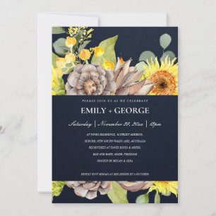 NAVY SUNFLOWER EUCALYPTUS PINE FLORA COUPLE EINLAD DANKESKARTE