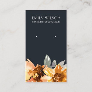 NAVY SUNFLOWER FALL AUTUMN STUD EARRING DISPLAY VISITENKARTE