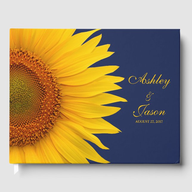 Navy Sunflower Personalisiert Wedding Guest Book Gästebuch (Vorderseite)