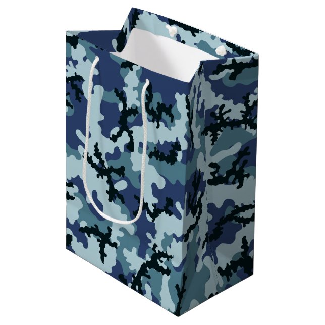 Navy-Tarnung Mittlere Geschenktüte (Vorderseite Schrägansicht)