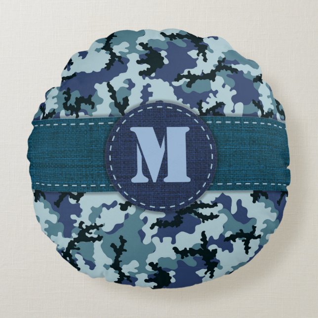 Navy-Tarnung Rundes Kissen (Vorderseite)
