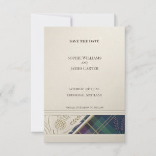 Navy Tartan Distel Save-the-Date-Karte Save The Date