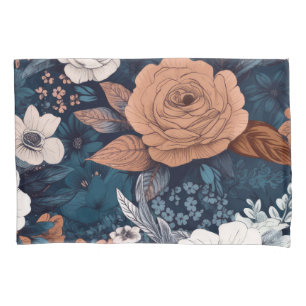Navy & Taupe Boho Blumendrucke Kissenbezug