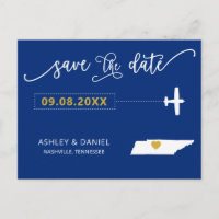 Navy Tennessee Wedding Save the Date Map Postcard