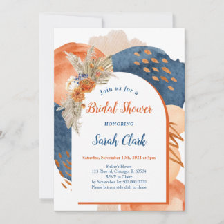 Navy Terracotta Boho Bridal Shower Invitation
