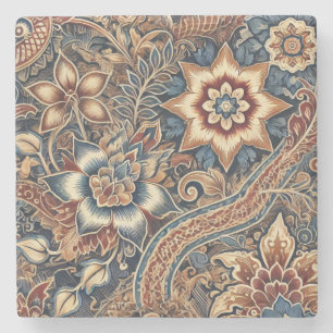 Navy Terrakotta Boho Batik Blumenmuster Wasserfarb Steinuntersetzer
