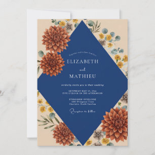Navy Terrakotta-Dahlie Hochzeit Einladung
