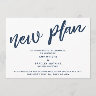 Navy Text vertagt Hochzeitsankündigung Neuer Plan Einladung