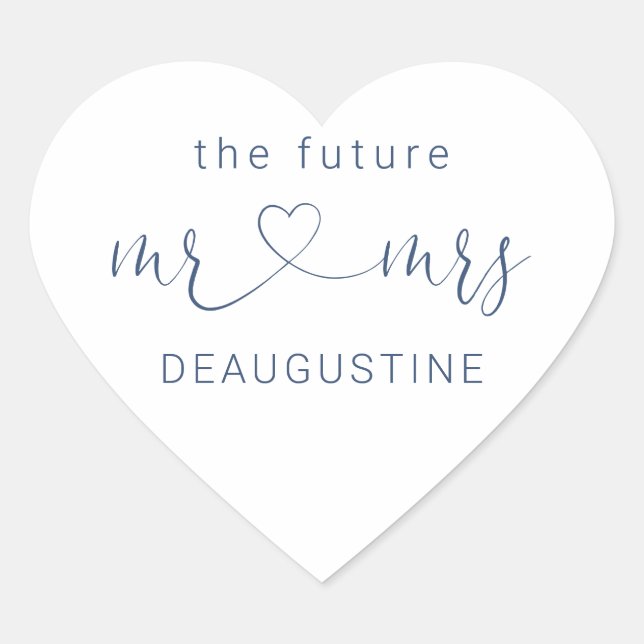 Navy The Future Mr. und Mrs. Heart Wedding Sticker (Vorderseite)