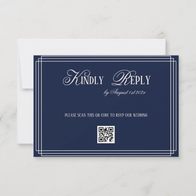 Navy Timeless Old Money Wedding RSVP Karte (Vorderseite)