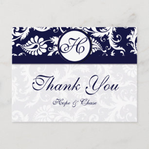 Navy-Ton-Damask-Schwünge Dankeschön-Karten Postkarte