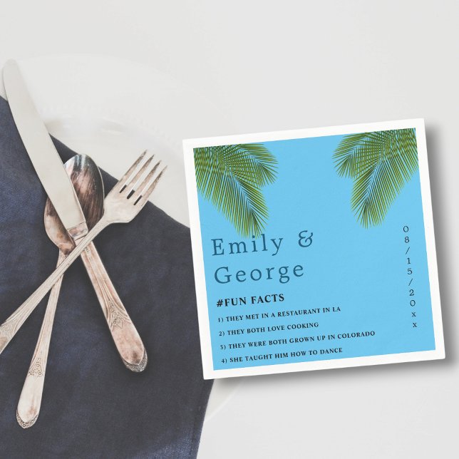 Navy Tropical Palm Blue Beach Hochzeit in Urlaubso Serviette (Von Creator hochgeladen)