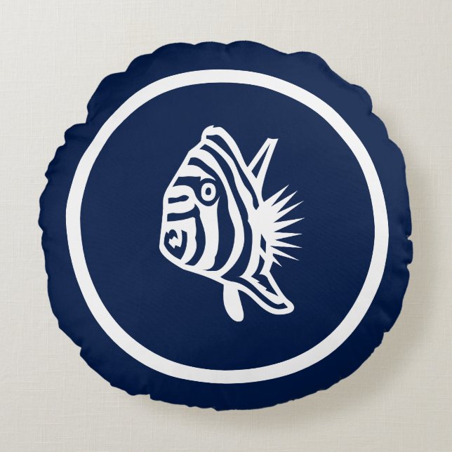 Navy tropische Fische nautisch Rundes Kissen (Vorderseite)