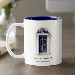 Navy-Tür-Aquarell-Logo Immobilienmakler Zweifarbige Tasse