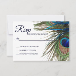 Navy Türkise Peacock Feather Boho Wedding RSVP Karte