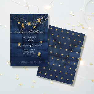 Navy Twinkle Little Star Gold Boy Baby Dusche Einladung