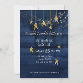 Navy Twinkle Little Star Gold Boy Baby Dusche Einladung