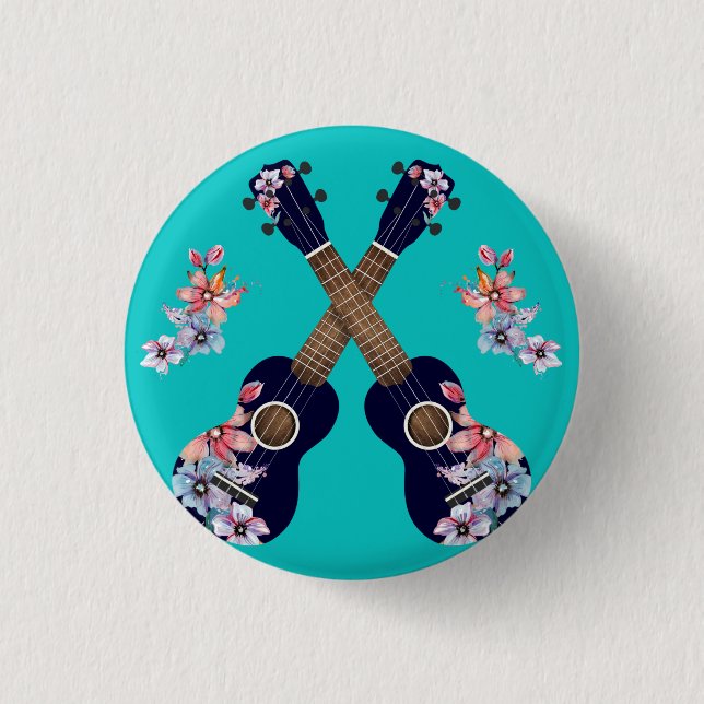 Navy Ukuleles mit floralen Wasserfarbenelementen P Button (Vorderseite)