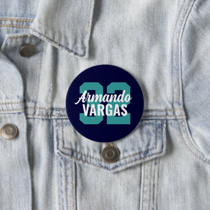Navy und Aquamarin Athlete Jersey Number Button