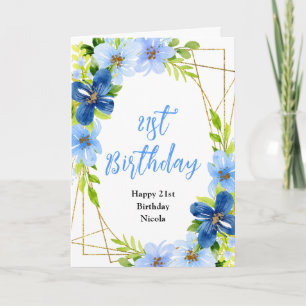 Navy- und Babyblaues florales Geburtstagsmotiv Karte