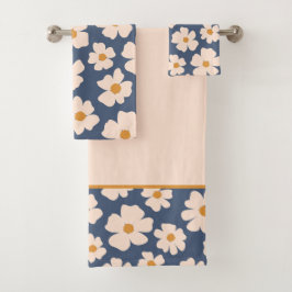 Navy und Beige Blumen Badhandtuch Set
