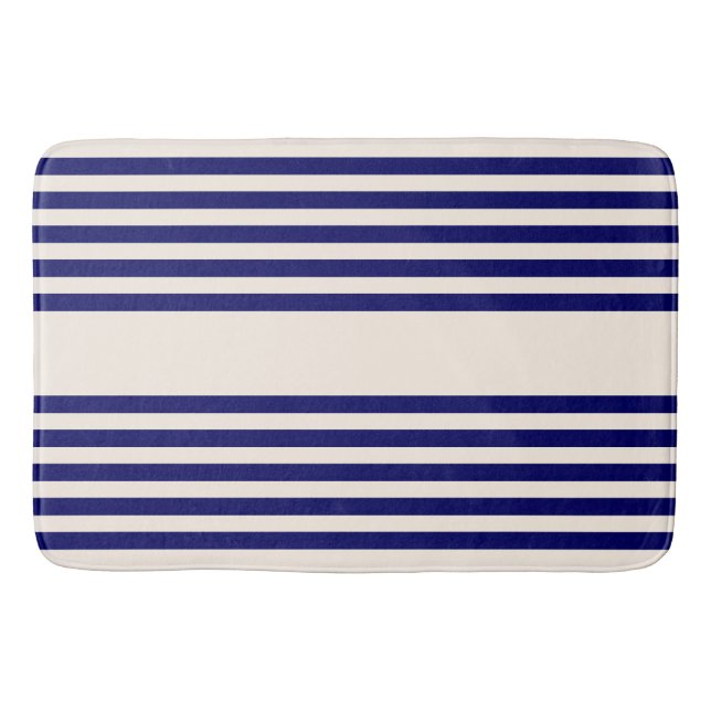 Navy und Beige fünf Streifen Muster Badematte (Vorderseite)