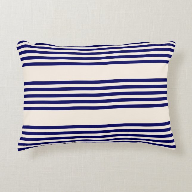 Navy und Beige fünf Streifen Muster Dekokissen (Vorderseite)