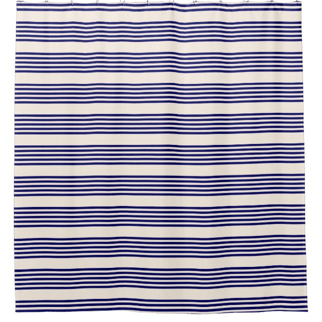 Navy und Beige fünf Streifen Muster Duschvorhang (Vorderseite)