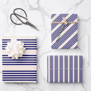 Navy und Beige fünf Streifen Muster Geschenkpapier Set
